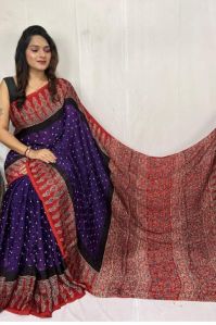Green and Red Fancy Ajrakh Digital Printed Crepe Silk Saree