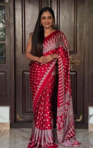 Maroon Fancy Ajrakh Printed Soft Crepe Silk Saree