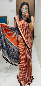 Orange Fancy Digital Printed Crepe Silk Saree