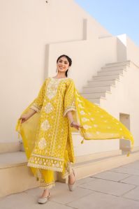 Premum Cotton Jaquard Heavy Embroidered Chicken Work Kurti