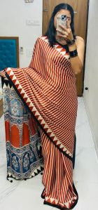 Orange Fancy Digital Printed Crepe Silk Saree