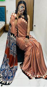 Orange Fancy Digital Printed Crepe Silk Saree