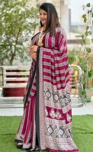 Maroon Fancy Ajrakh Digital Printed Crepe Silk Saree