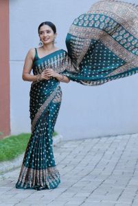 Maroon Fancy Ajrakh Printed Soft Crepe Silk Saree