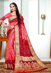 Green and Maroon Color Bandhej Silk Saree