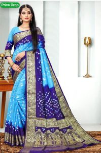 Green and Maroon Color Bandhej Silk Saree