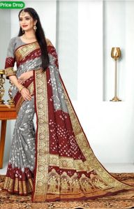 Green and Maroon Color Bandhej Silk Saree