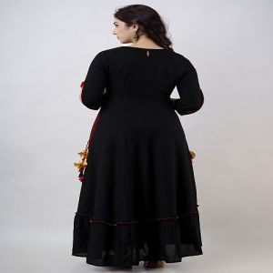 Ladies Black Rayon Embroidered Anarkali Kurti