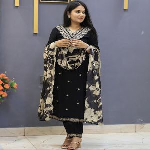 Ladies Cotton Black Floral Print Salwar Suit