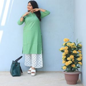 Ladies Green Rayon Palazzo Suit