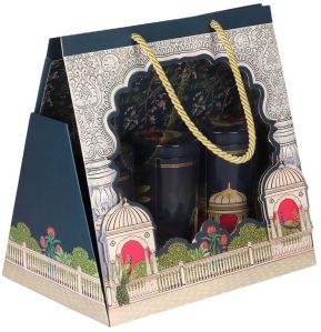 Blue Paper Hamper Bag with 3 Printed Tins