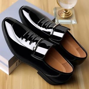 Mens Black Patent Leather Shoes Slip On Leather Shoes