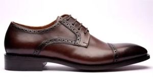 Mens Cap Toe Oxford Faux Leather Textured Brown Lace Up Formal Shoes