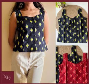 Ladies Black Ikat Print Short Top
