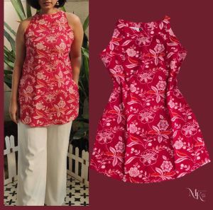 Ladies Floral Printed Sleeveless Short Kurti