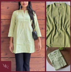Ladies Green Kantha Work Short Kurti