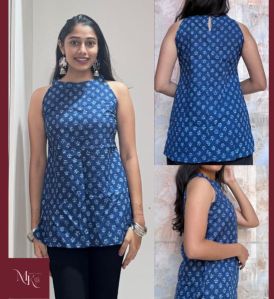 Ladies Indigo Ajrakh Butti Top
