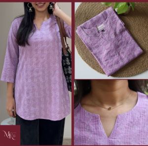 Ladies Purple Kantha Work Short Kurti