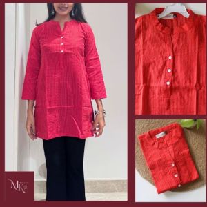 Ladies Red Kantha Work Short Kurti