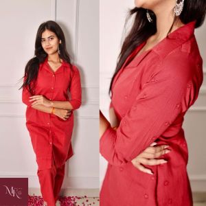 Ladies Red Kurta Pant Set