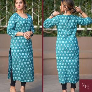 Ladies Sea Green Ajrakh Print Full Sleeves Kurti