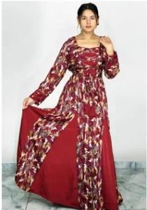 Ladies Cotton Red Printed Anarkali Suit