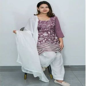 Ladies Lavender Cotton Suit And Salwar Set