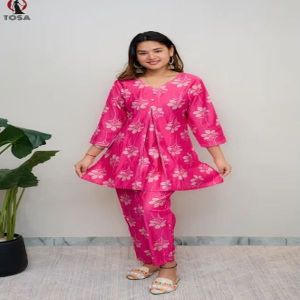 Ladies Pink Rayon Cord Set