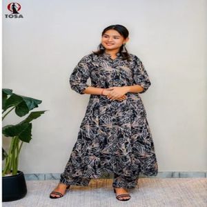 Ladies Rayon Black Printed Cord Set