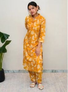 Ladies Rayon Yellow Cord Set