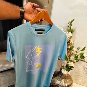 Mens Printed Light Blue Round Neck T-Shirts