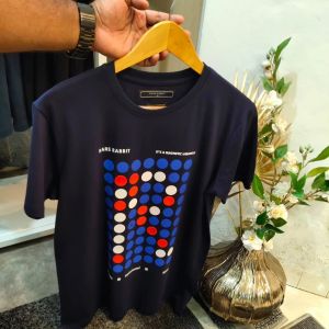 Mens Printed Navy Blue Round Neck T-Shirts