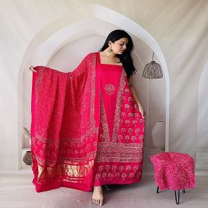 Baby Pink Ajrakh Printed Modal Silk Unstitched Dress Material