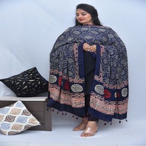 Blue Ajrakh Hand Block Printed Dupatta