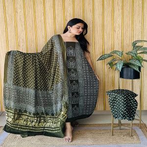 Green Modal Silk Ajrak Printed Dress Material