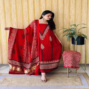 Unstitched Red Modal Silk Ajrak Pink Dress Material