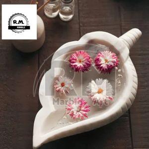 10 Inch White Marble Shell Bowl, Design Carving