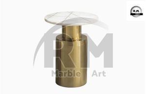 Cairo Marble Side Table With Brass Inlay
