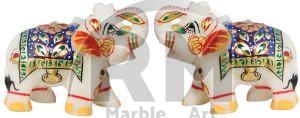 Multicolor Hand Crafted Marble Elephant Statue , Set OF 2