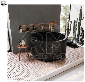 Round Black Marble Bath Tub