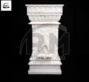White Carving Marble Tulsi Pot