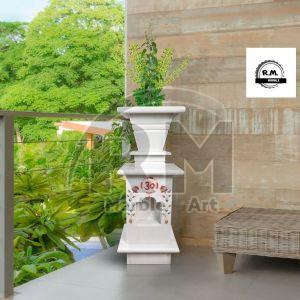 White Inlay Marble Tulsi Pot for Home