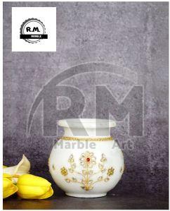 White Marble Hand Painted Flower Pot