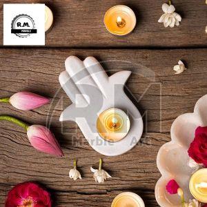 White Marble Palm Candle Holder, Set OF 2 Piece