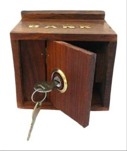 Wooden Dark Brown House Coin Box