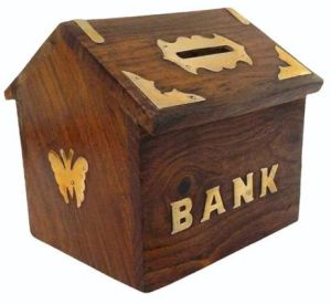 Wooden Dark Brown House Coin Box