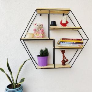Polished Hexagon Metal Decorative Wall Shelf