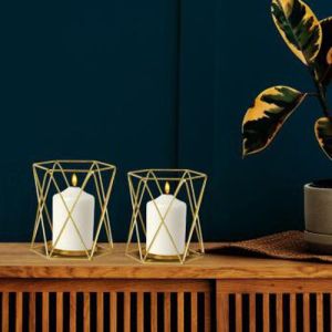 Golden Hexagon Geometric Metal Wire Candle Holder
