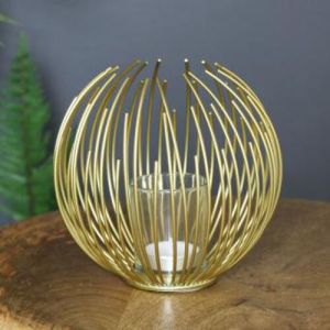 Golden Metal Wire Flower Candle Stand