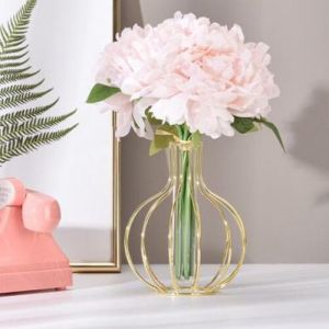 Pot Shape Metal Wire Glass Tube Vase